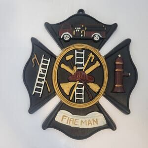 Vintage Cast Iron Cross Fireman Plaque